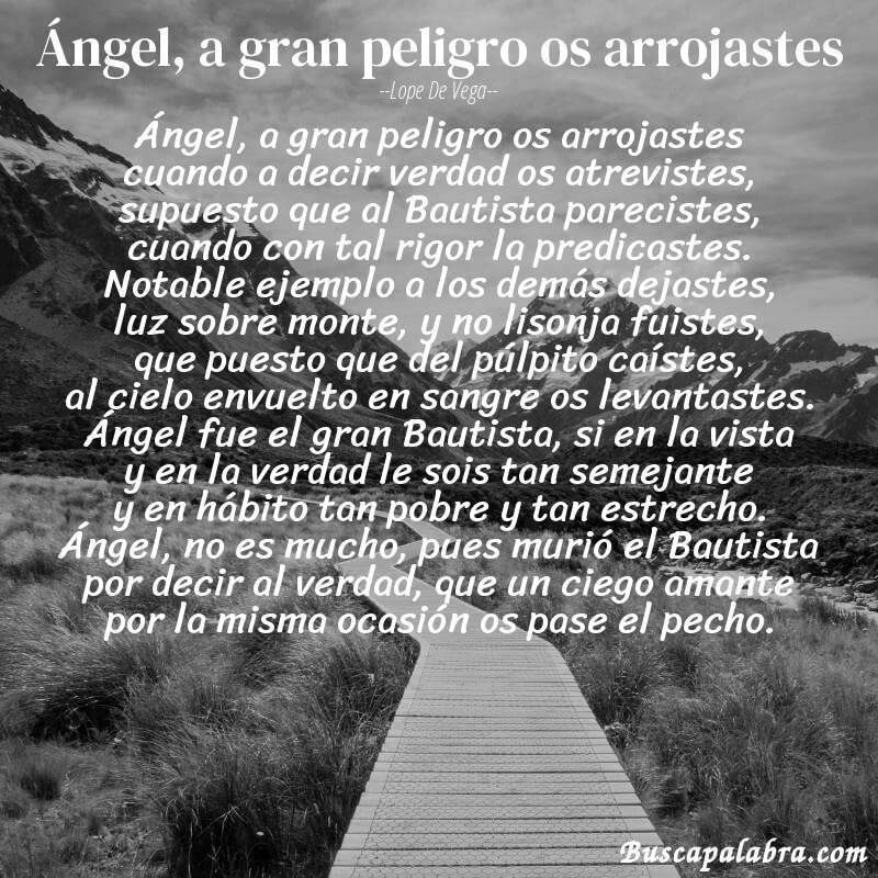 Poema Ángel, a gran peligro os arrojastes de Lope de Vega con fondo de paisaje