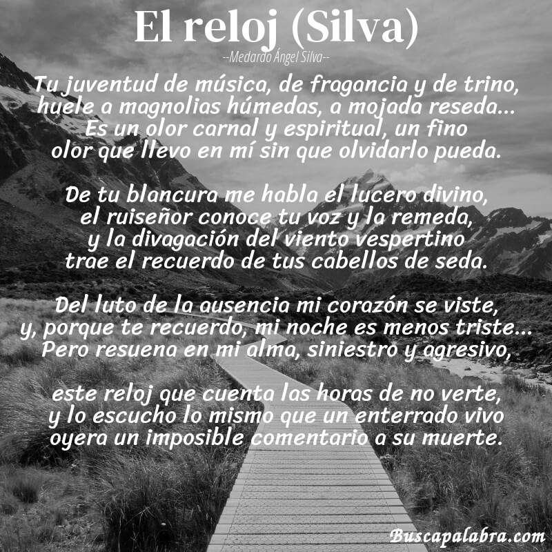 Poema El reloj (Silva) de Medardo Ángel Silva con fondo de paisaje