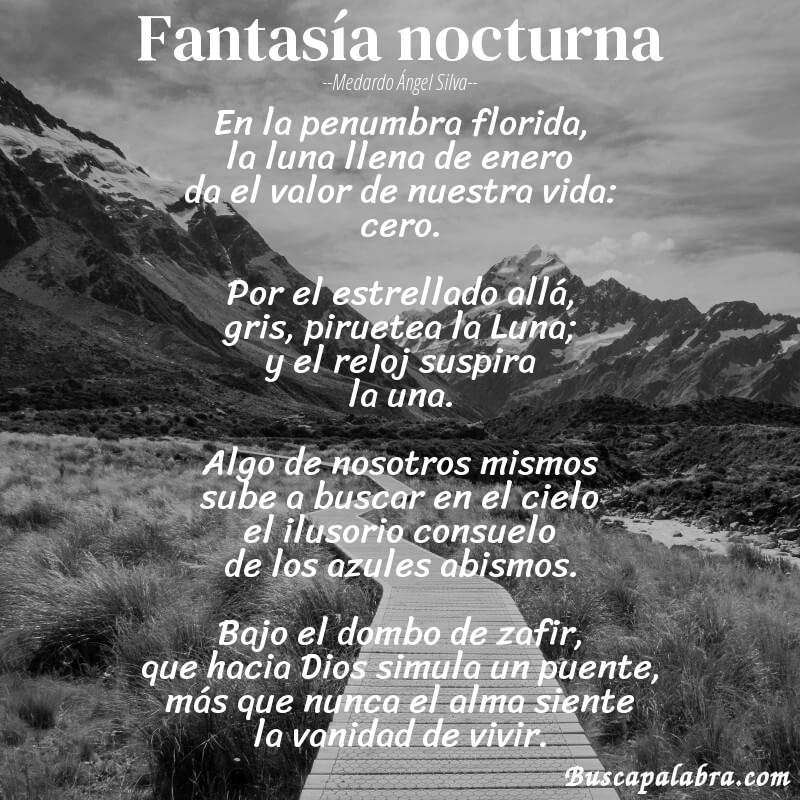 Poema Fantasía nocturna de Medardo Ángel Silva con fondo de paisaje