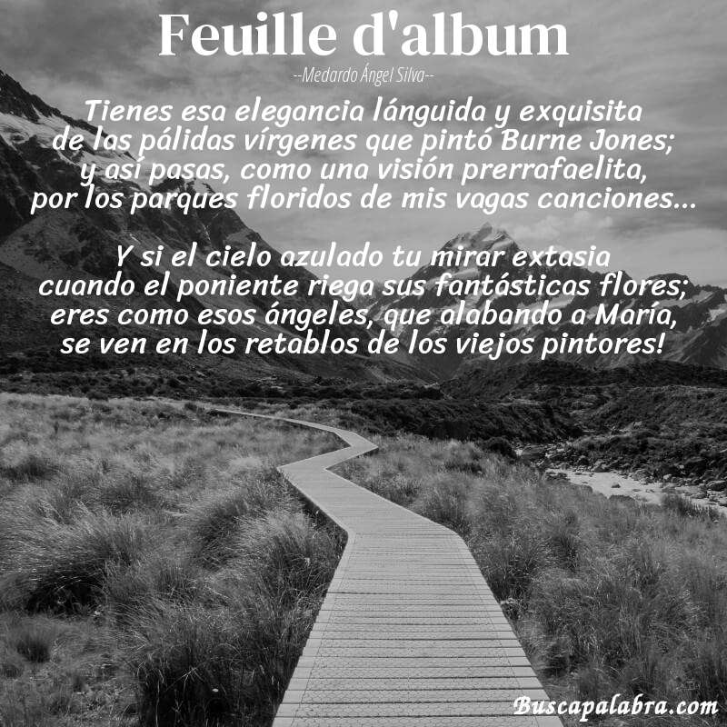 Poema Feuille d'album de Medardo Ángel Silva con fondo de paisaje