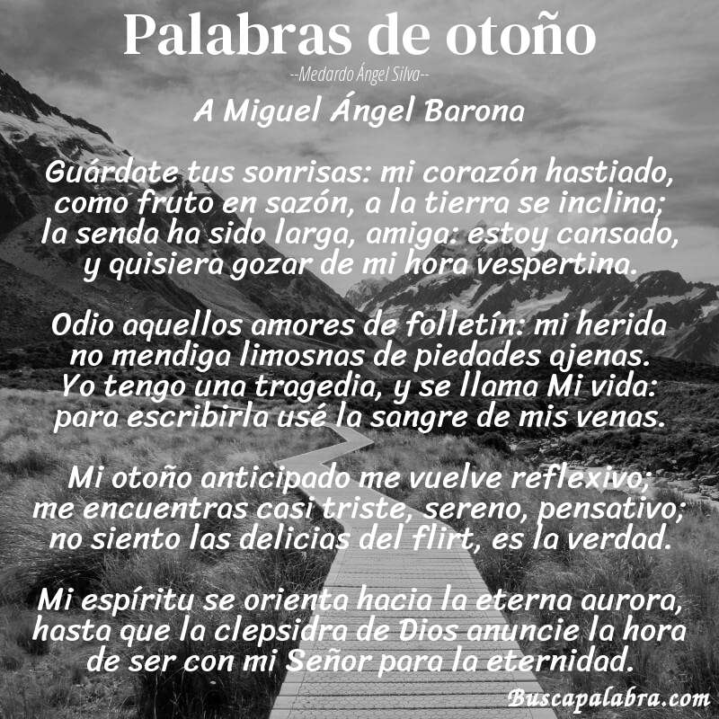 Poema Palabras de otoño de Medardo Ángel Silva con fondo de paisaje