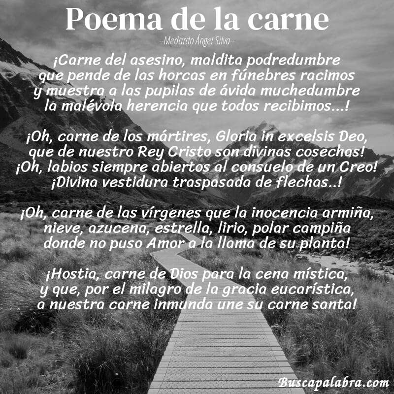 Poema Poema de la carne de Medardo Ángel Silva con fondo de paisaje