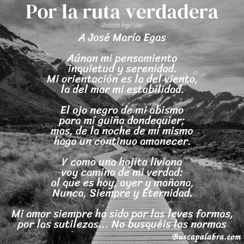 Poema Por la ruta verdadera de Medardo Ángel Silva con fondo de paisaje