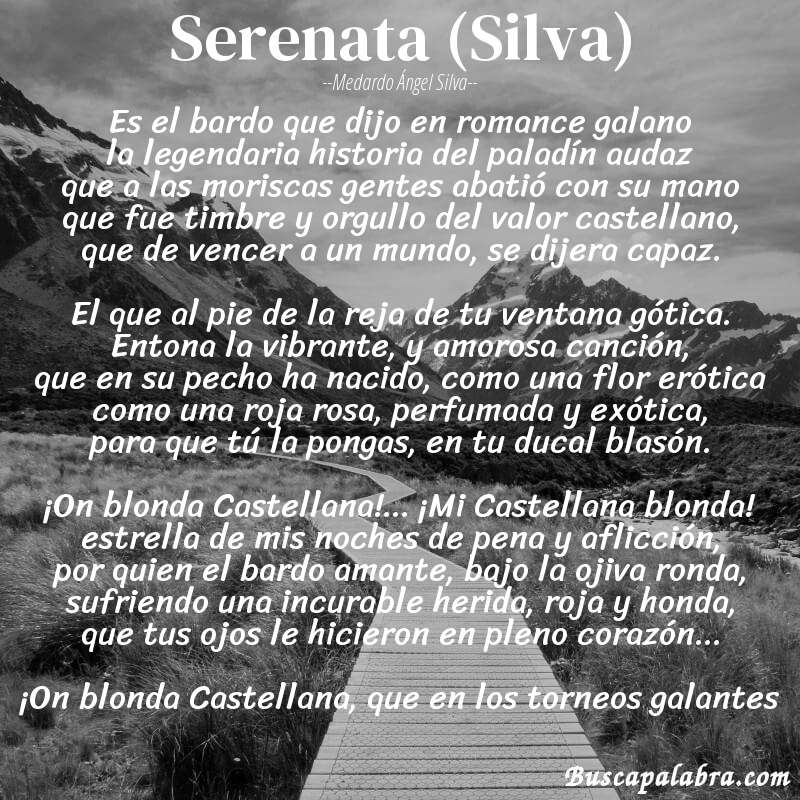 Poema Serenata (Silva) de Medardo Ángel Silva con fondo de paisaje