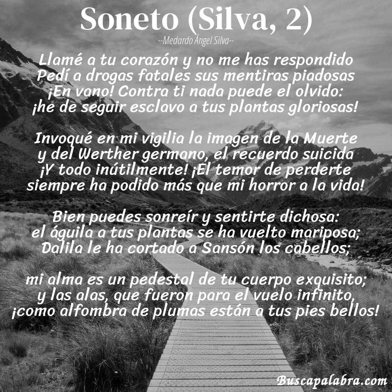 Poema Soneto (Silva, 2) de Medardo Ángel Silva con fondo de paisaje