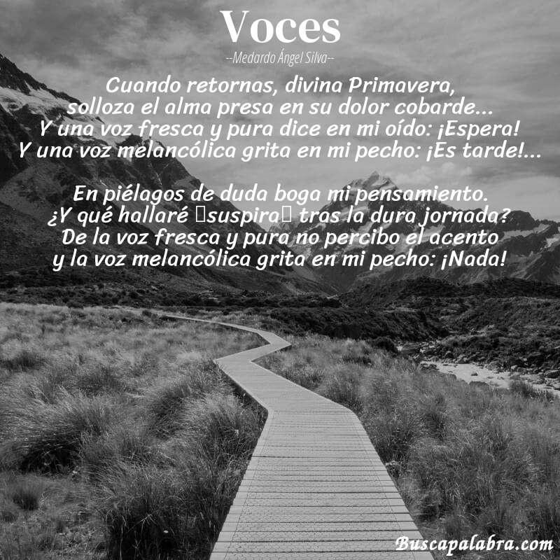 Poema Voces de Medardo Ángel Silva con fondo de paisaje