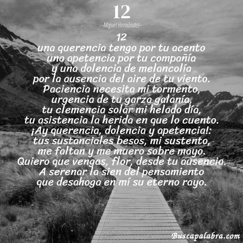 Poema 12 de Miguel Hernández con fondo de paisaje