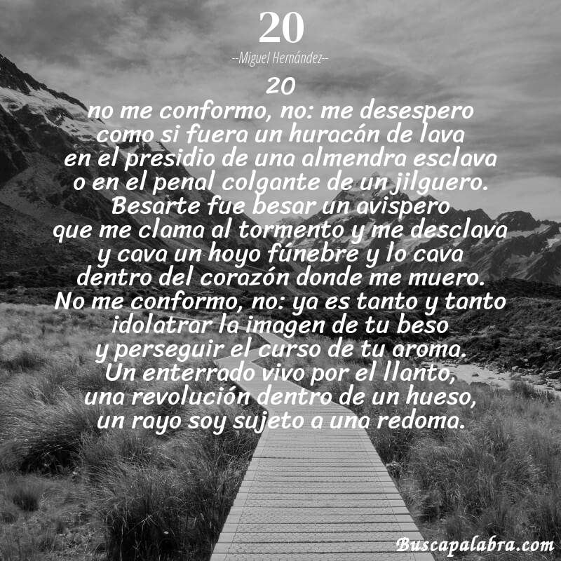 Poema 20 de Miguel Hernández con fondo de paisaje