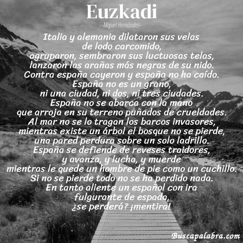 Poema euzkadi de Miguel Hernández con fondo de paisaje