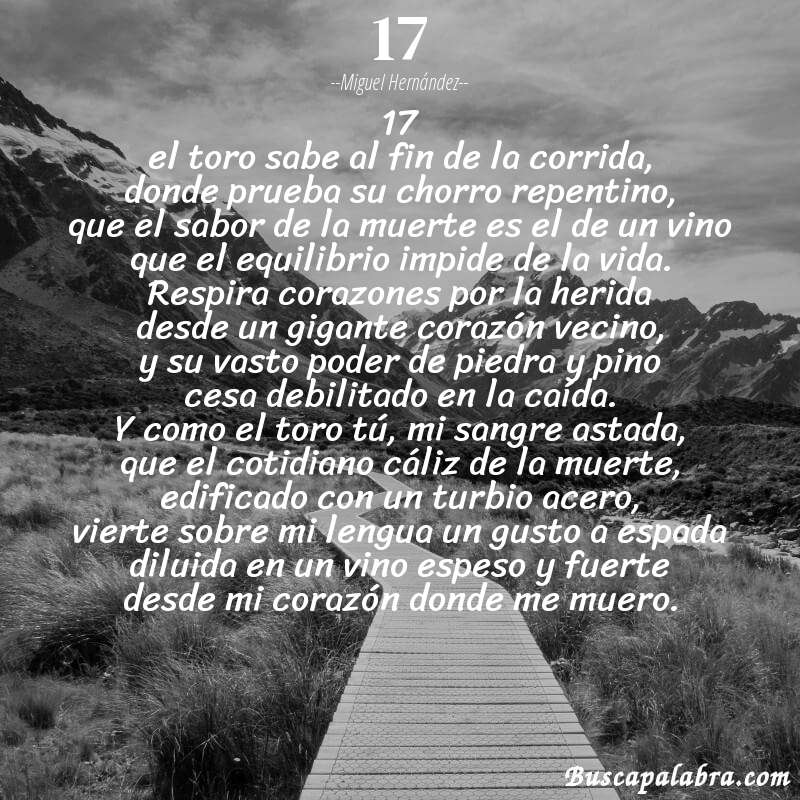 Poema 17 de Miguel Hernández con fondo de paisaje