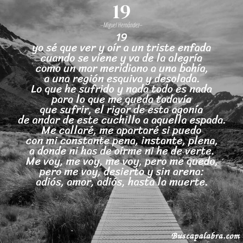 Poema 19 de Miguel Hernández con fondo de paisaje
