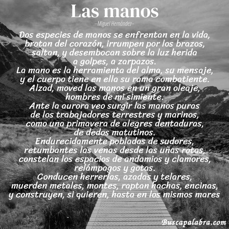 Poema las manos de Miguel Hernández con fondo de paisaje
