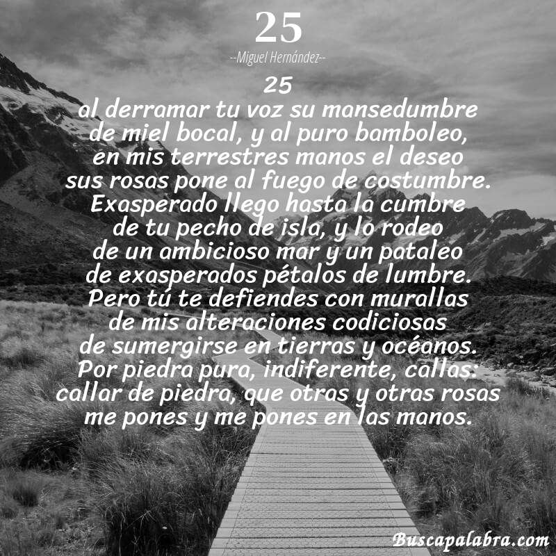 Poema 25 de Miguel Hernández con fondo de paisaje