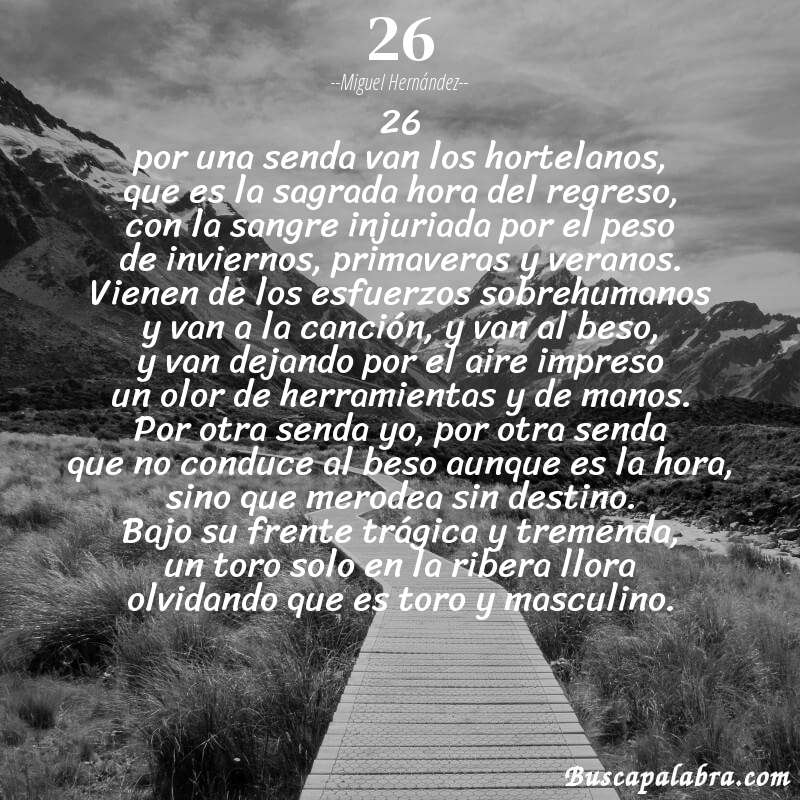 Poema 26 de Miguel Hernández con fondo de paisaje