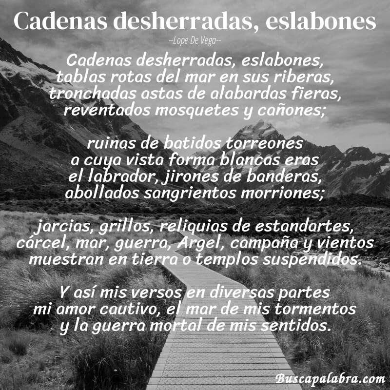 Poema Cadenas desherradas, eslabones de Lope de Vega con fondo de paisaje