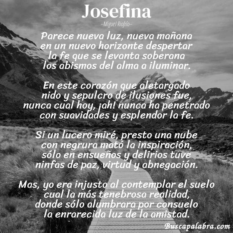 Poema Josefina de Miguel Riofrío con fondo de paisaje