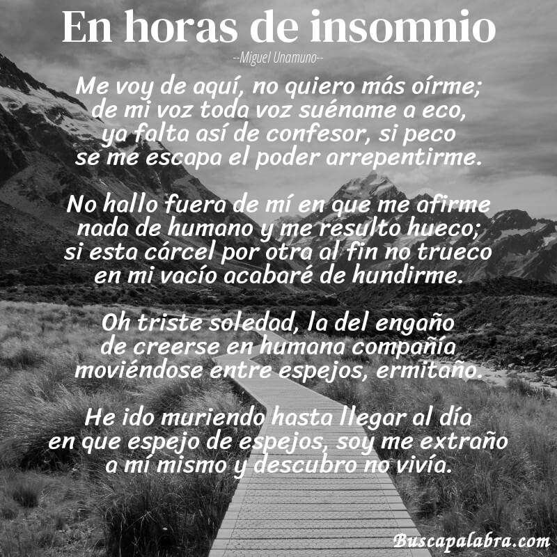 Poema En horas de insomnio de Miguel Unamuno con fondo de paisaje