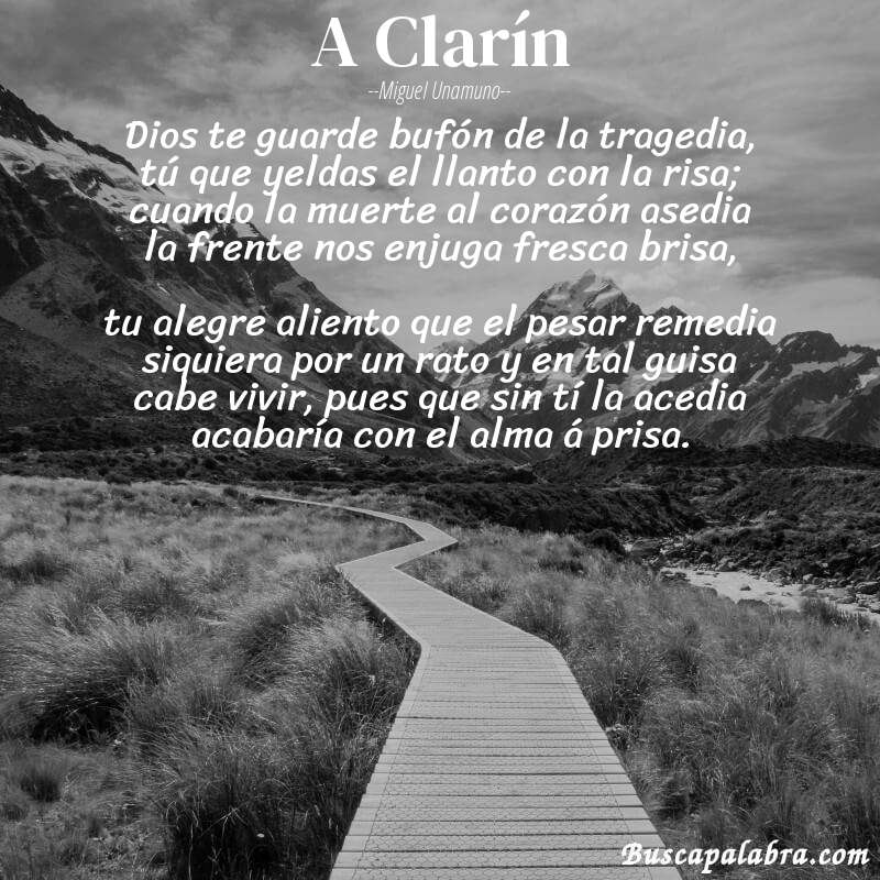 Poema A Clarín de Miguel Unamuno con fondo de paisaje