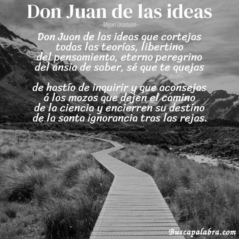 Poema Don Juan de las ideas de Miguel Unamuno con fondo de paisaje