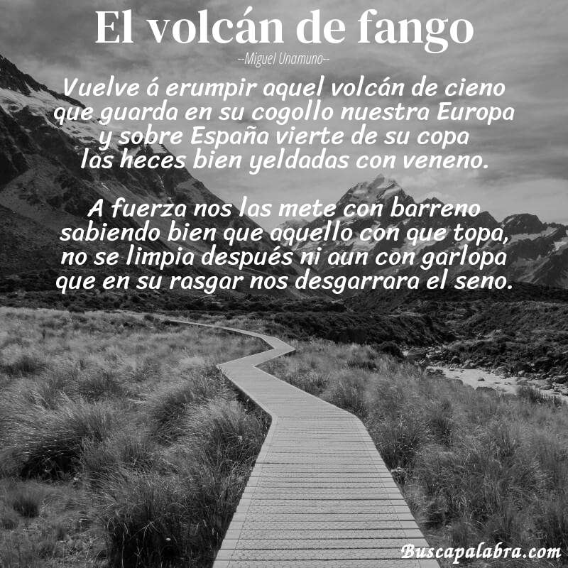 Poema El volcán de fango de Miguel Unamuno con fondo de paisaje