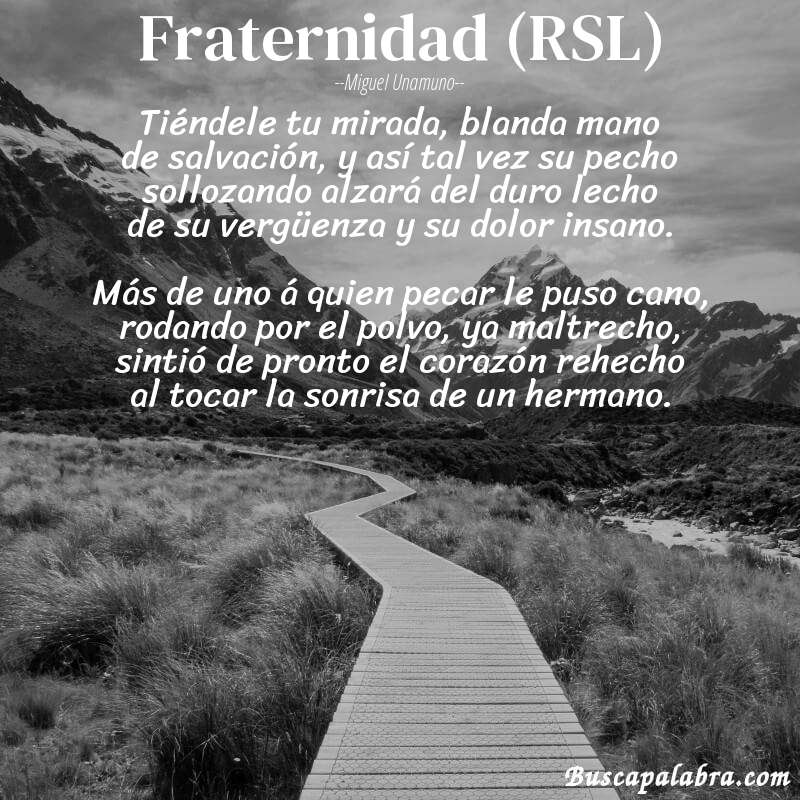 Poema Fraternidad (RSL) de Miguel Unamuno con fondo de paisaje