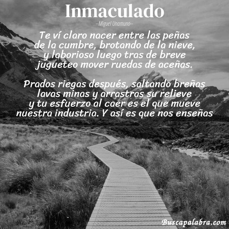 Poema Inmaculado de Miguel Unamuno con fondo de paisaje