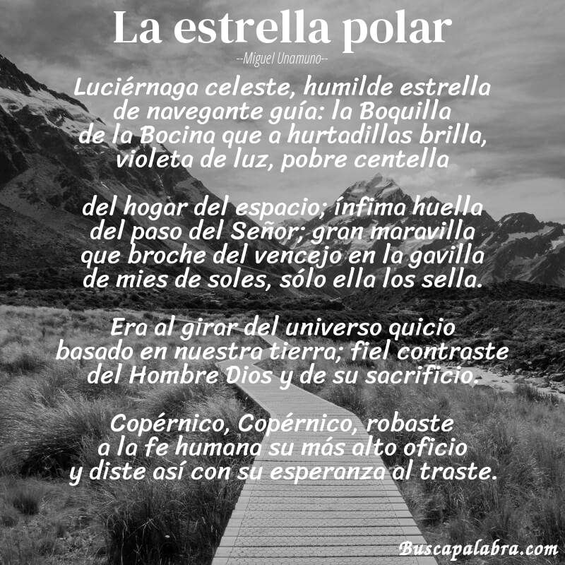 Poema La estrella polar de Miguel Unamuno con fondo de paisaje