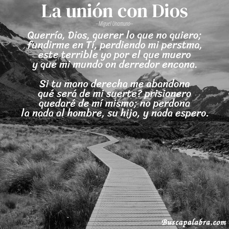 Poema La unión con Dios de Miguel Unamuno con fondo de paisaje