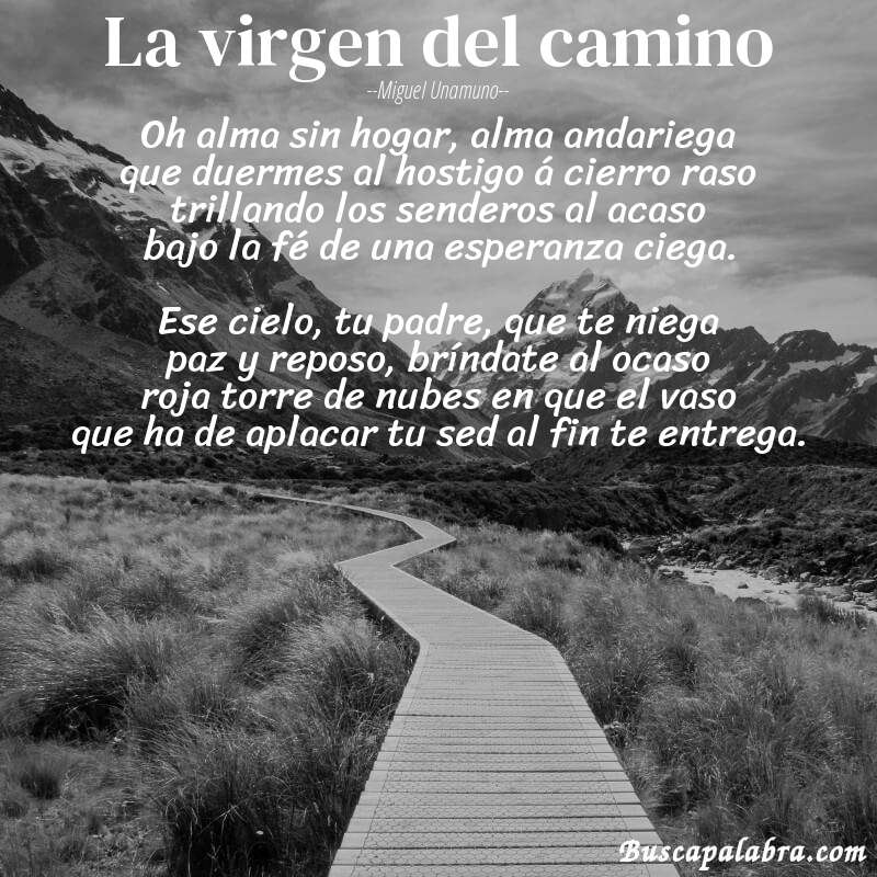 Poema La virgen del camino de Miguel Unamuno con fondo de paisaje