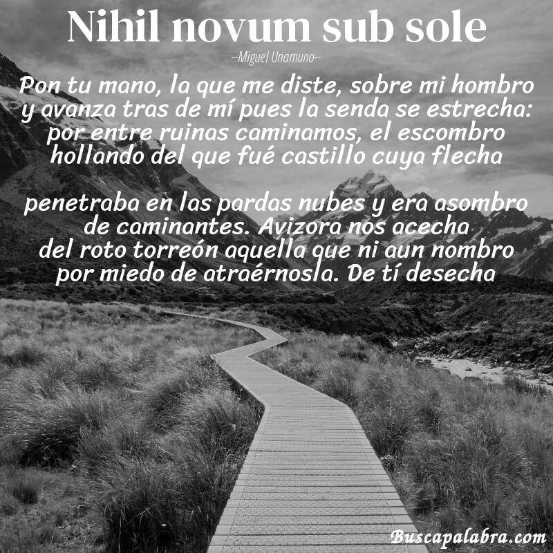 Poema Nihil novum sub sole de Miguel Unamuno con fondo de paisaje
