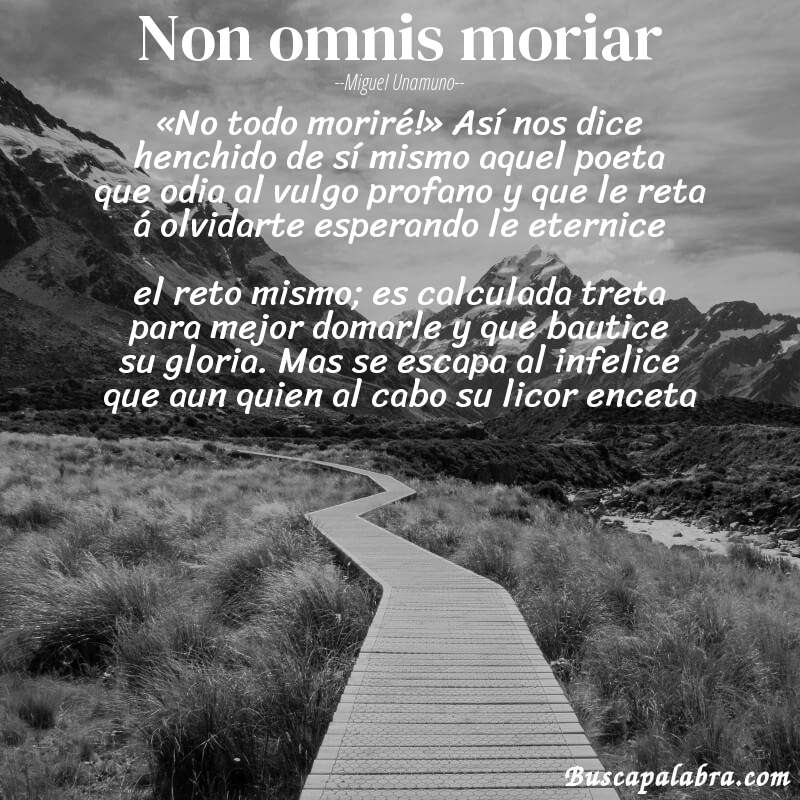Poema Non omnis moriar de Miguel Unamuno con fondo de paisaje