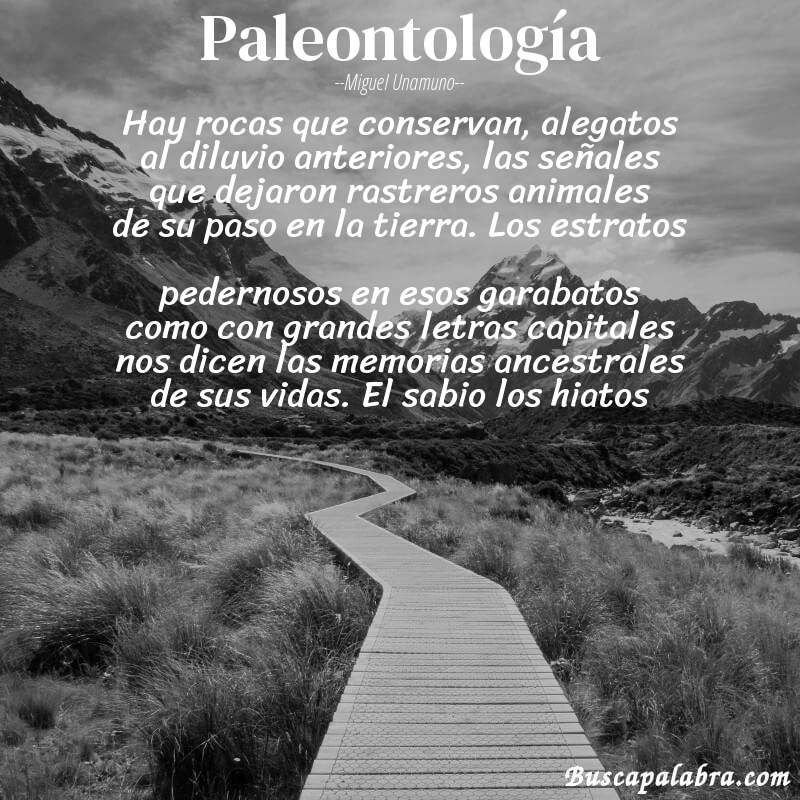 Poema Paleontología de Miguel Unamuno con fondo de paisaje