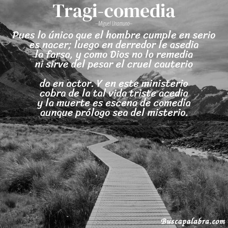 Poema Tragi-comedia de Miguel Unamuno con fondo de paisaje