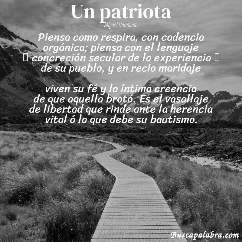 Poema Un patriota de Miguel Unamuno con fondo de paisaje