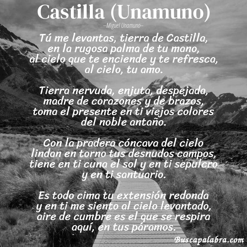 Poema Castilla (Unamuno) de Miguel Unamuno con fondo de paisaje