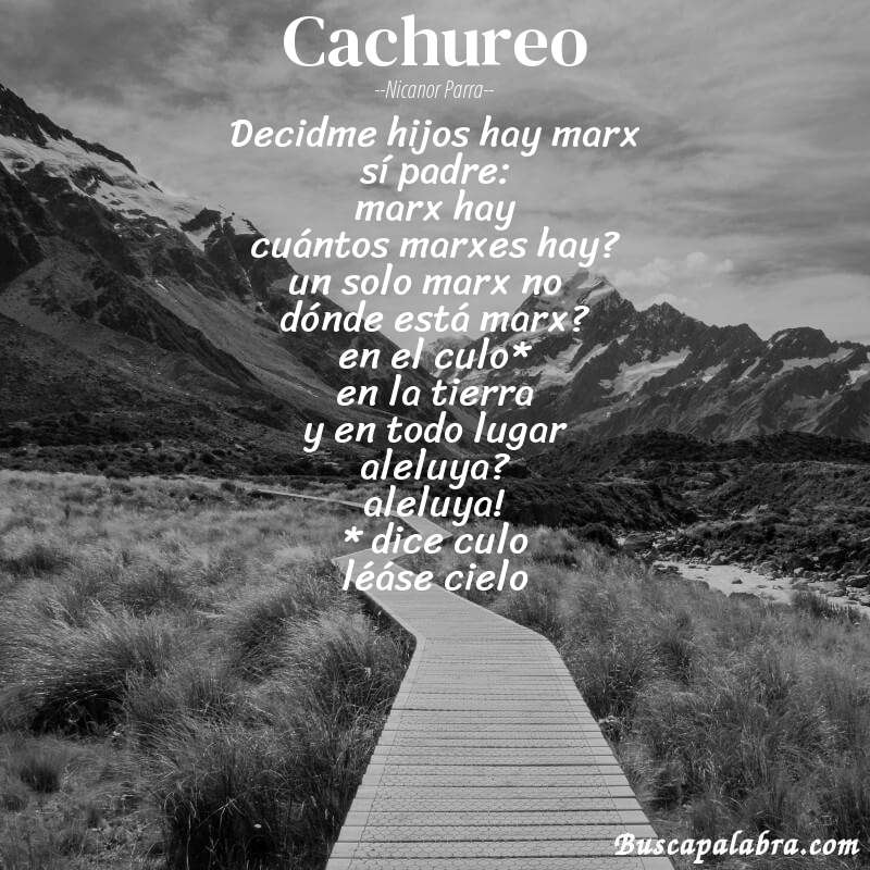 Poema cachureo de Nicanor Parra con fondo de paisaje