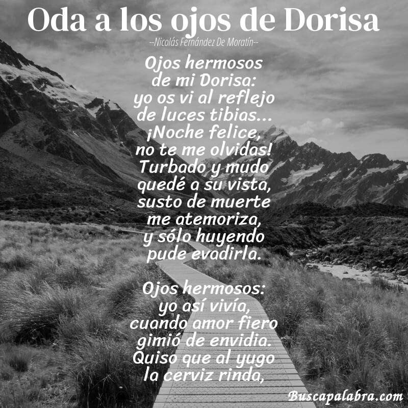 Poema Oda a los ojos de Dorisa de Nicolás Fernández de Moratín con fondo de paisaje