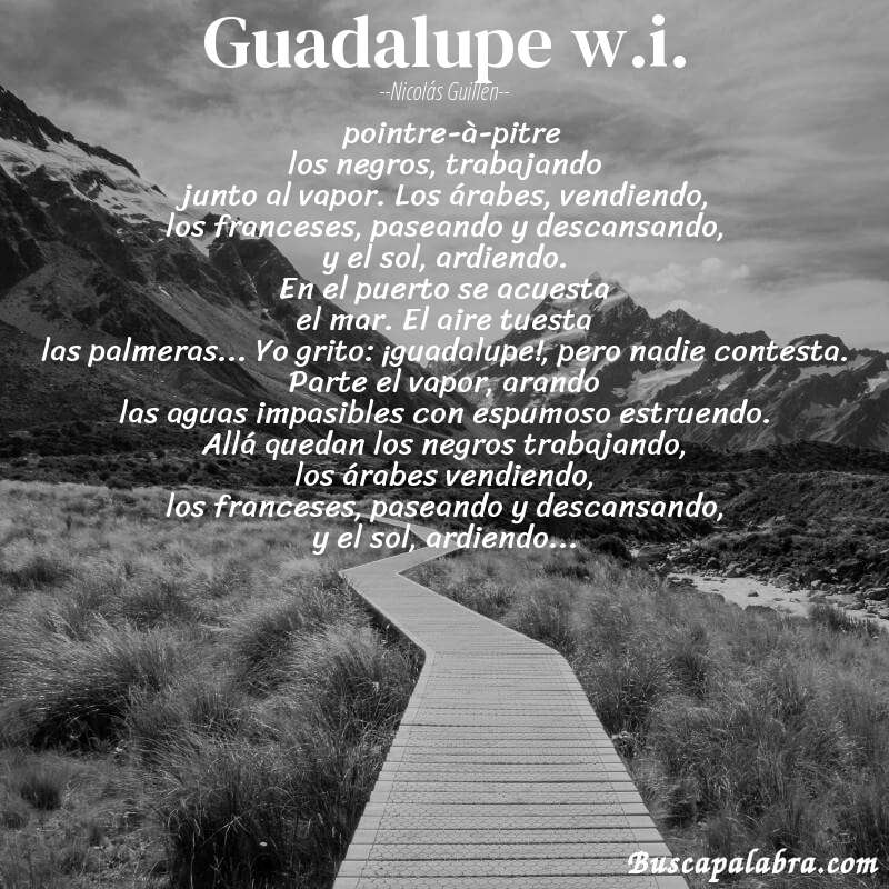 Poema guadalupe w.i. de Nicolás Guillén con fondo de paisaje
