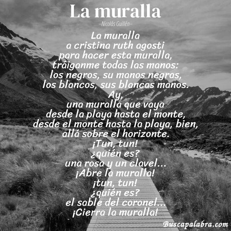 Poema la muralla de Nicolás Guillén con fondo de paisaje
