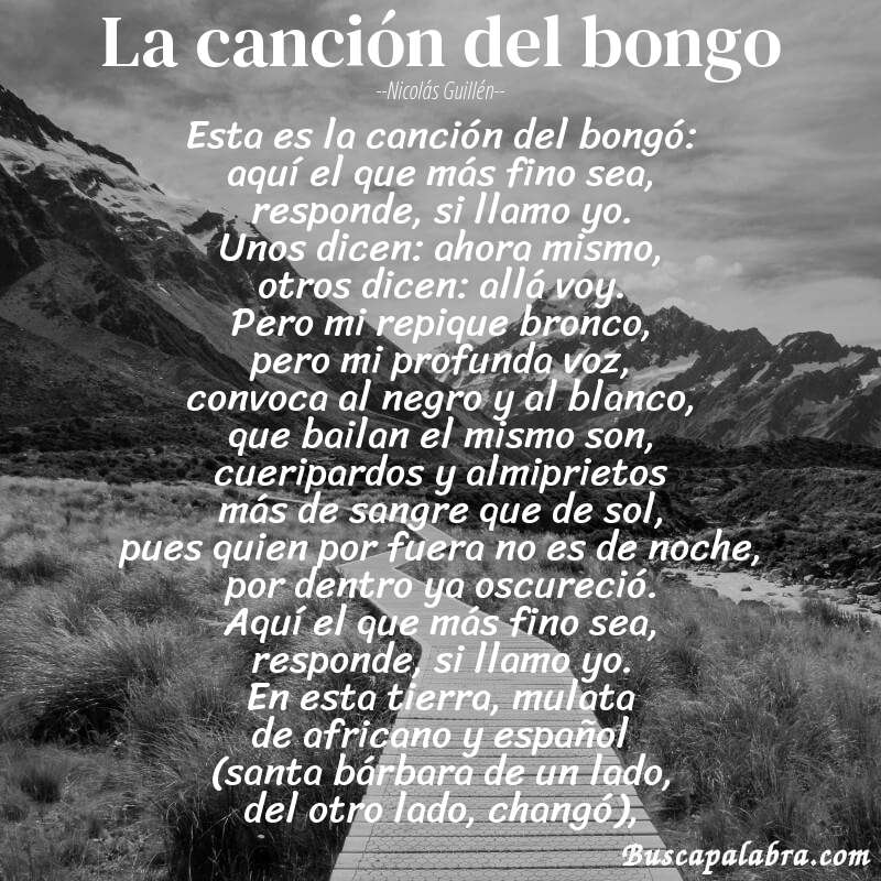 Poema la canción del bongo de Nicolás Guillén con fondo de paisaje