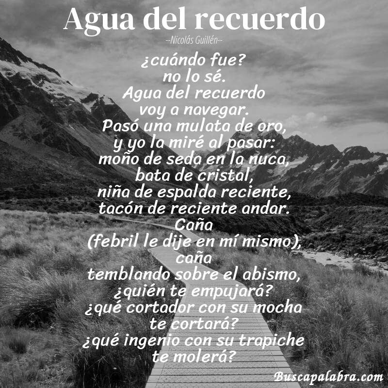 Poema agua del recuerdo de Nicolás Guillén con fondo de paisaje