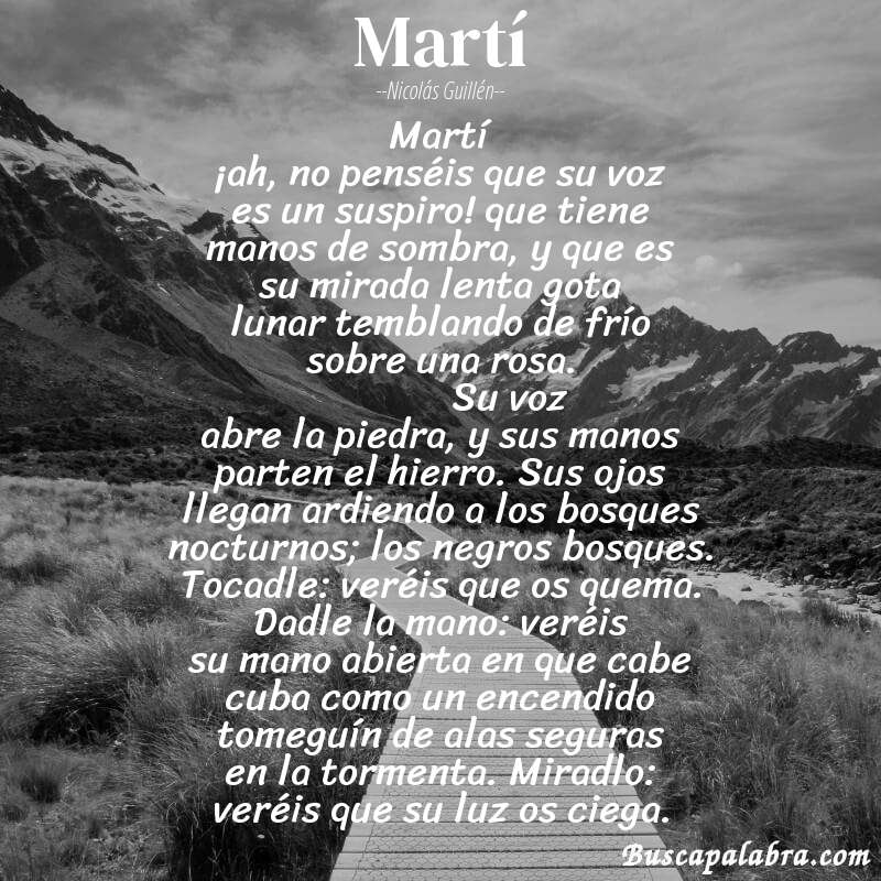 Poema martí de Nicolás Guillén con fondo de paisaje
