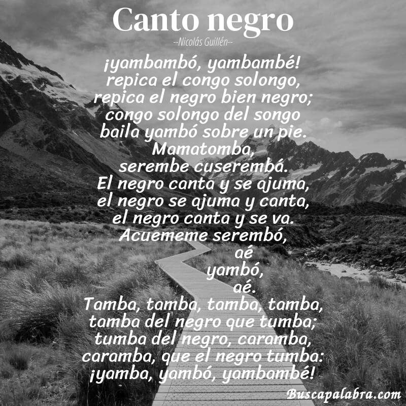 Poema canto negro de Nicolás Guillén con fondo de paisaje