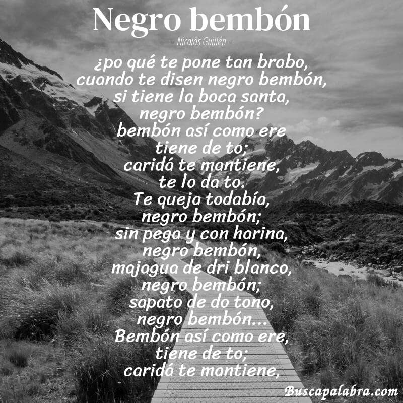 Poema negro bembón de Nicolás Guillén con fondo de paisaje