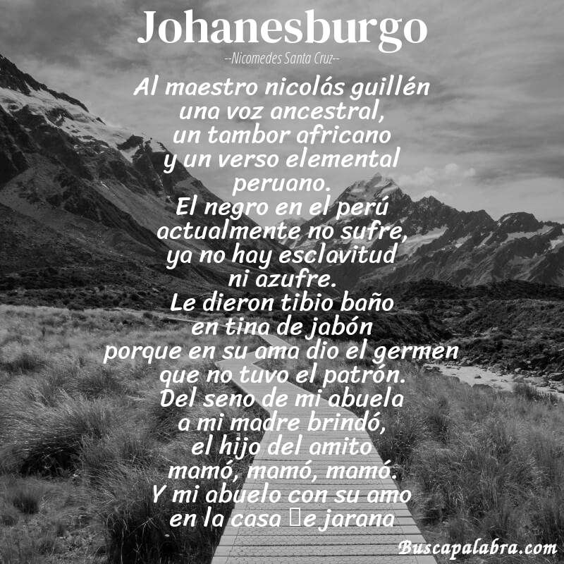 Poema johanesburgo de Nicomedes Santa Cruz con fondo de paisaje