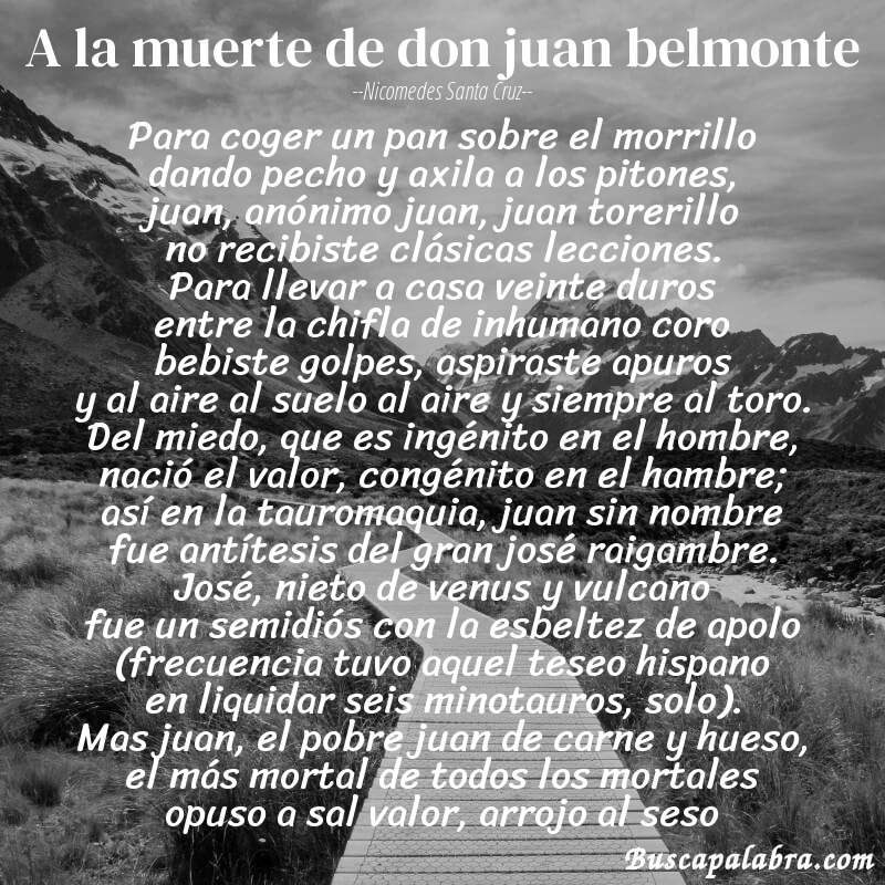 Poema a la muerte de don juan belmonte de Nicomedes Santa Cruz con fondo de paisaje