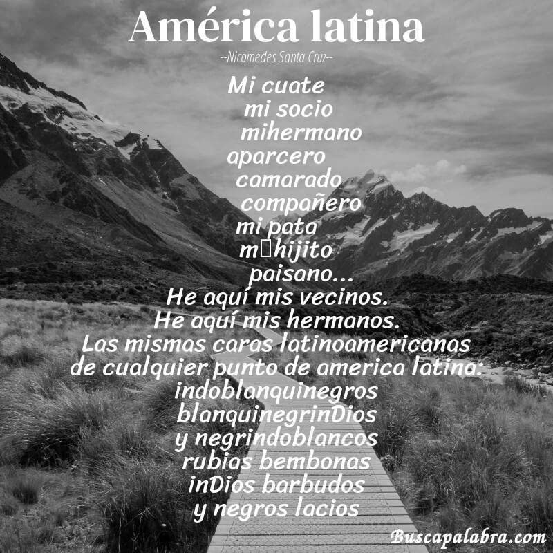 Poema américa latina de Nicomedes Santa Cruz con fondo de paisaje