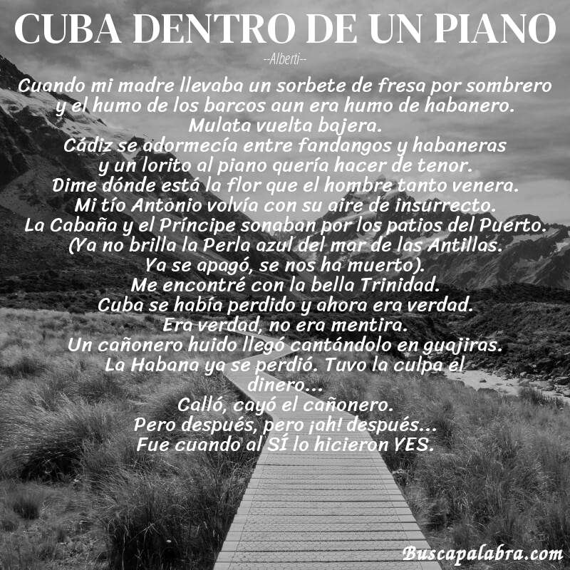 Poema CUBA DENTRO DE UN PIANO de Alberti con fondo de paisaje