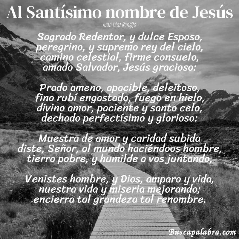 Poema Al Santísimo nombre de Jesús de Juan Díaz Rengifo con fondo de paisaje