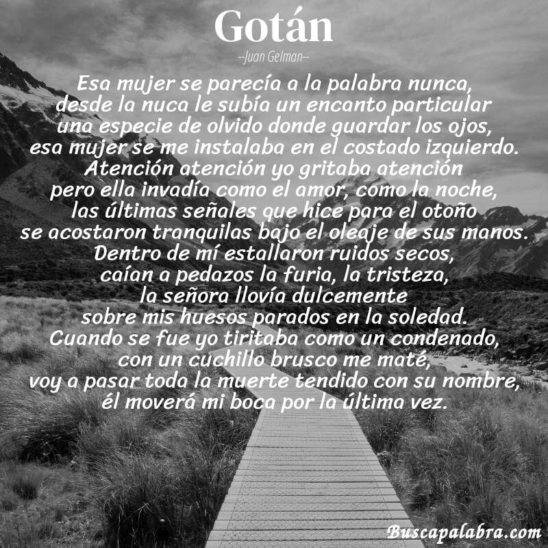 Poema gotán de Juan Gelman con fondo de paisaje